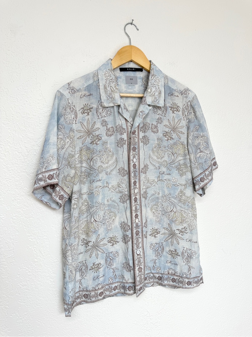 KSUBI eternity ekcess pale blue men's short sleeve camp shirt / size M - Picture 3 of 7